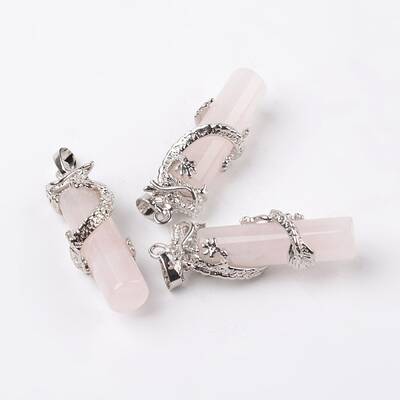 Tube Natural Rose Quartz Pendants