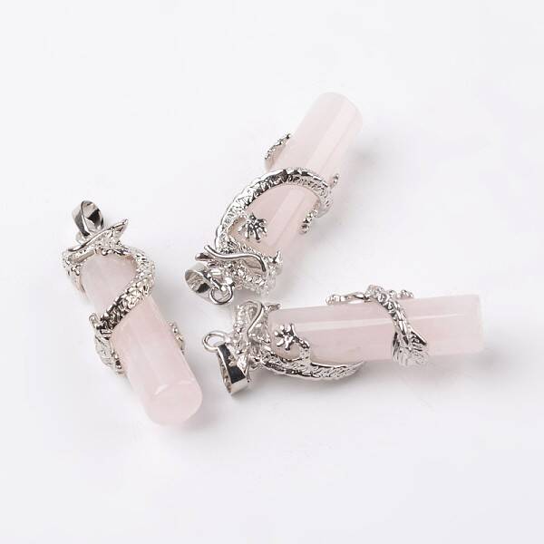 Tube Natural Rose Quartz Pendants