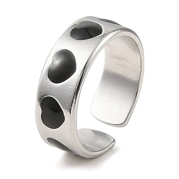 Heart 304 Stainless Steel Enamel Open Cuff Rings for Women