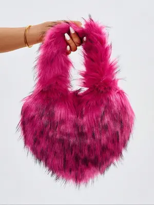 Women's Heart Shaped Plush Shoulder Bag, Fashionable Solid Fluffy Shoulder Bag for Daily Used, Casual Trendy Versatile High-q...