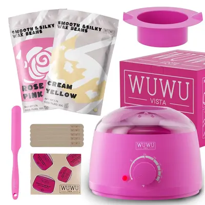 Waxing Kit 11 Items WUWUVISTA Hair Removal Wax Kit With Wax Melt Warmer Waxing Beads For Face,Brazilian,Full Body,Bikini,Sens...