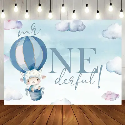 Onederful Hot Air Balloon Lamb 1st Birthday Backdrop - Aperturee