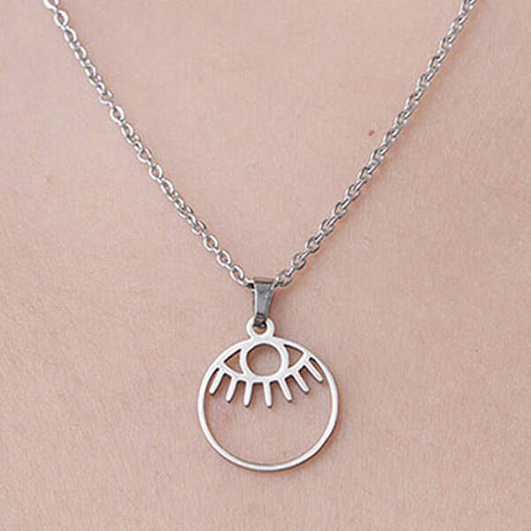 Non-Tarnish 201 Stainless Steel Hollow Eye Pendant Necklace