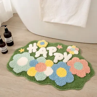 Flower Pattern Heterotypic Bathroom Mat, 1 Count Non-slip Absorbent Floor Mat, Decorative Rug for Home Bathroom Toilet Doorwa...