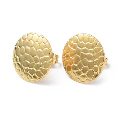 Ion Plating(IP) 304 Stainless Steel Textured Flat Round Stud Earrings for Women
