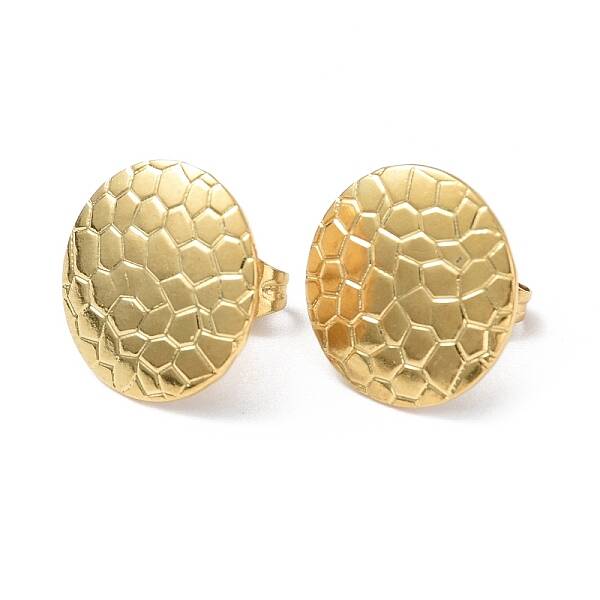 Ion Plating(IP) 304 Stainless Steel Textured Flat Round Stud Earrings for Women