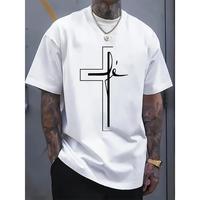 Cotton Short Sleeve  T-Shirt Men'S Summer Casual Sports T-Shirt with Religious Cross Print, Polyester 100%, Crew Neck, Short ...