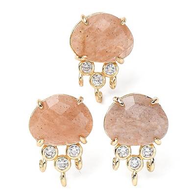 Brass Micro Pave Cubic Zirconia Stud Earring Findings with Natural Sunstone