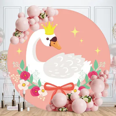Aperturee Circle Swan And Floral Light Pink Baby Shower Backdrop