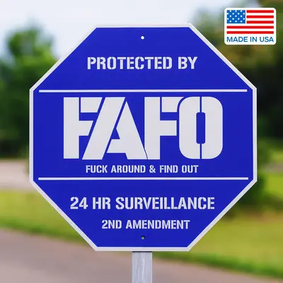 Protected By FAFO Metal Wall Sign - Decorative Metal Sign for Home Decor | Made in USA | Novelty Embossed Tin Plate | Funny W...