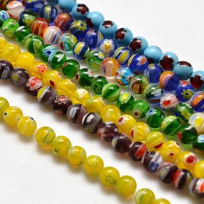Round Millefiori Glass Beads Strands