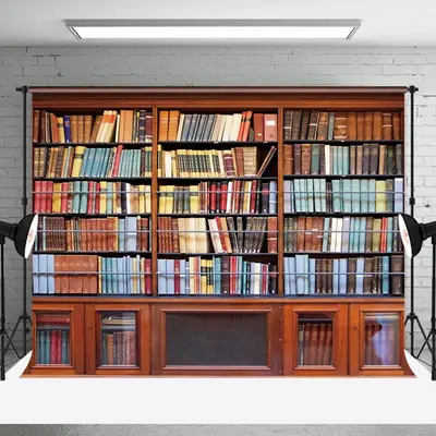 Retro Red Wooden Bookcase Books Backdrop For Photo - Aperturee