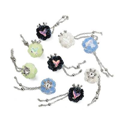Handmade Polymer Clay Rhinestone Tassel Dangle Beads