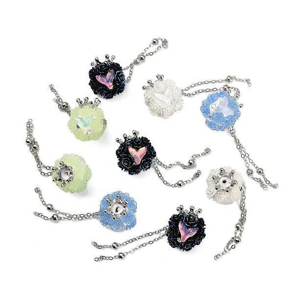 Handmade Polymer Clay Rhinestone Tassel Dangle Beads