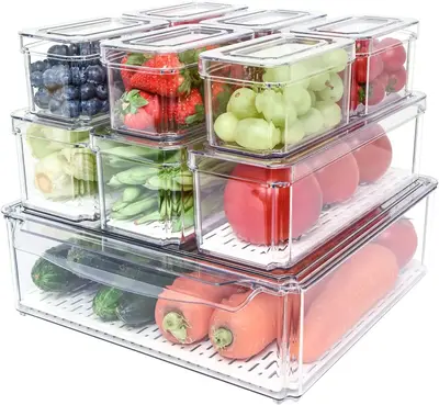 [New Deal] 10-Pack Stackable Fridge Organizer Bins with Lids - Clear BPA-Free Food Storage Containers  Kitchen Utensils House...