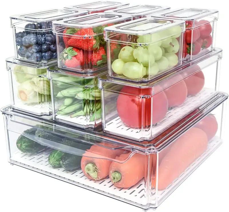 [New Deal] 10-Pack Stackable Fridge Organizer Bins with Lids - Clear BPA-Free Food Storage Containers  Kitchen Utensils House...