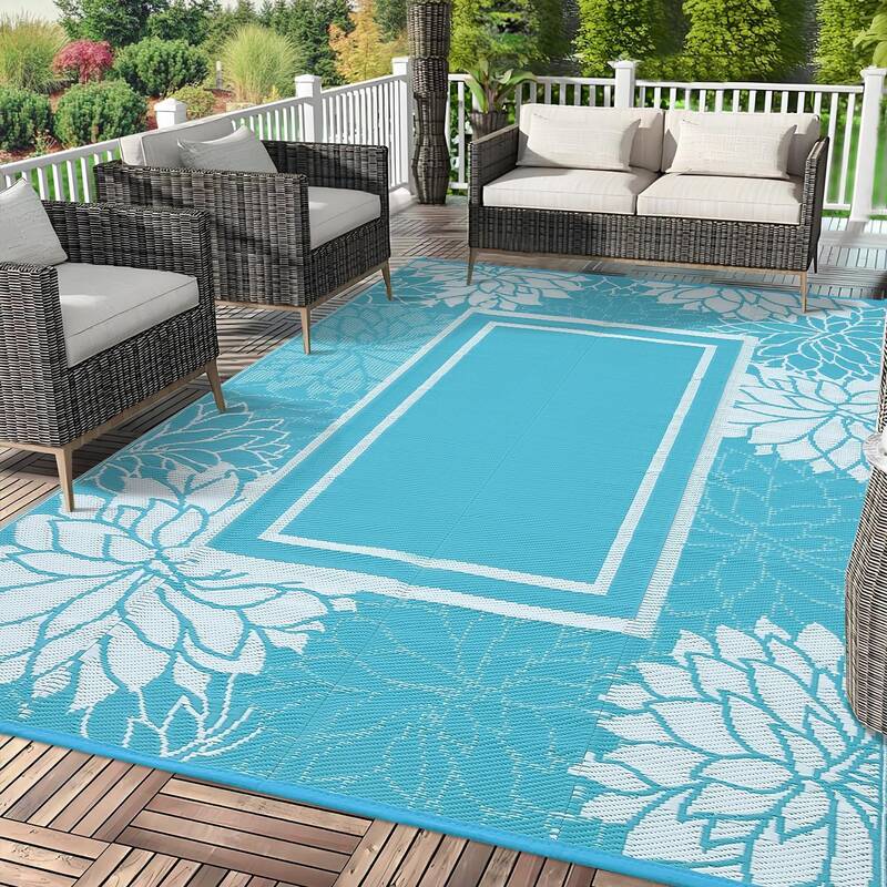 Garvee Outdoor Plastic Straw Rug 9x18 Waterproof Reversible UV Resistant Durable Patio Deck Beach Camping Mat