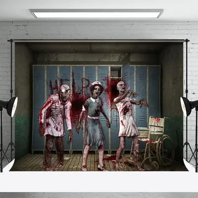 Scary Zombie Doctor Nurse Halloween Party Backdrop - Aperturee