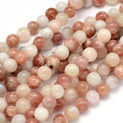 Round Natural Moonstone and Sunstone Beads Strands
