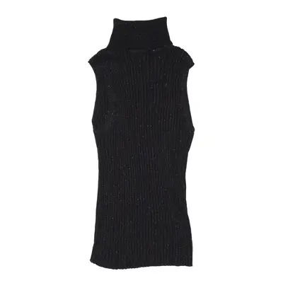 EXPRESS World Brand Vest Black Tight Knit Roll Neck Sleeveless Womens L