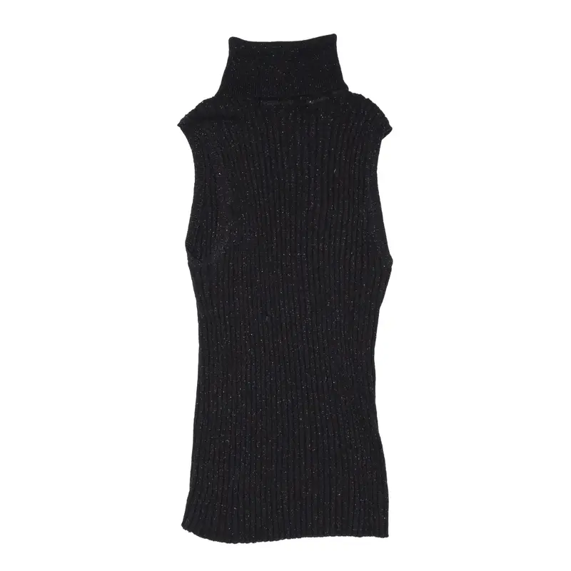EXPRESS World Brand Vest Black Tight Knit Roll Neck Sleeveless Womens L