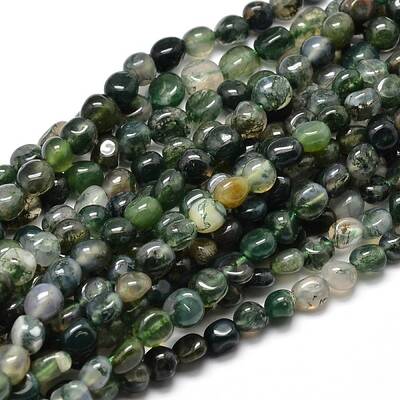 Natural Moss Agate Nuggets Beads Strands