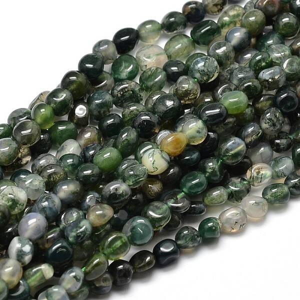 Natural Moss Agate Nuggets Beads Strands