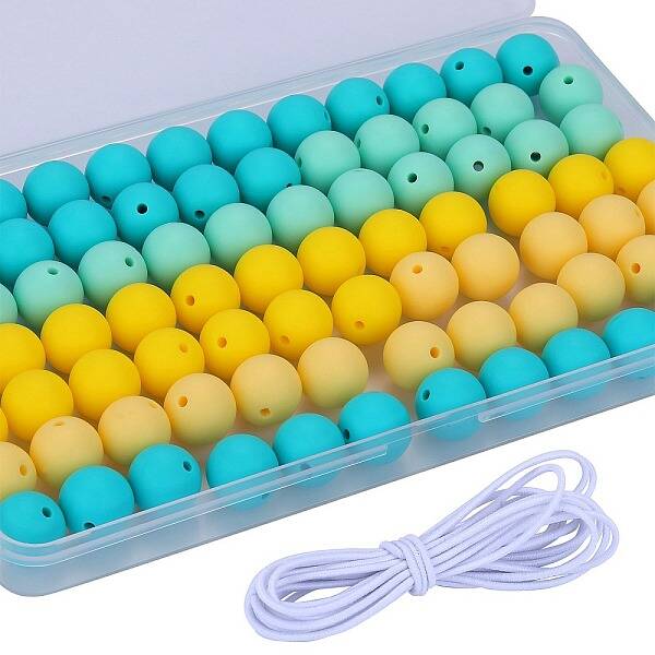 80Pcs 4 Style Round Silicone Focal Beads