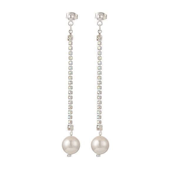 Brass Rhinestone Strass Chains Dangle Stud Earrings