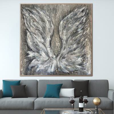 Original Wings Paintings On Canvas Monochrome Artwork Grey Textured Wall Art For Home Decor | LOST WINGS