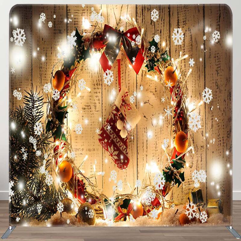 Aperturee Wooden Christmas Stocking Square Tension Backdrop | Christmas Photo Booth Backdrop | Christmas Photo Backdrop | Chr...