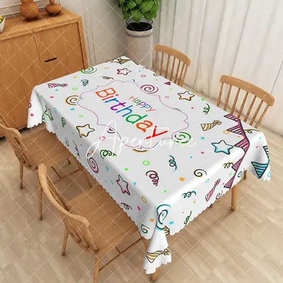 Aperturee Colorful Happy Birthday Rectangular Tablecloth, 52 x 70 inch, 30.82 USD, rectangle tablecloths, ZWH01859-A