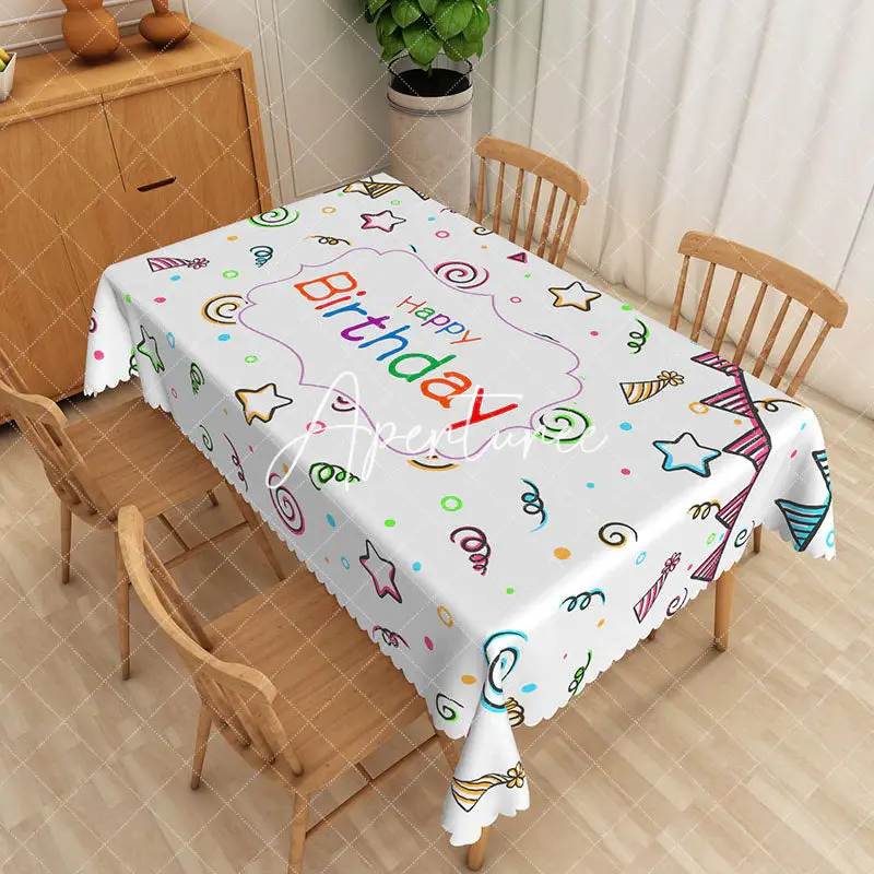 Aperturee Colorful Happy Birthday Rectangular Tablecloth, 52 x 70 inch, 30.82 USD, rectangle tablecloths, ZWH01859-A