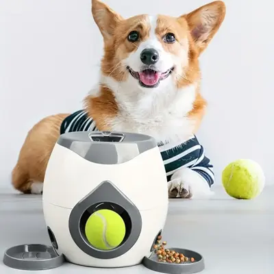 Interactive Dog Ball Launcher Toy with 2 Balls, Pet Food Reward Toy, Dog Training & Feeding Toy, Fun & Challenging Pet Toy fo...