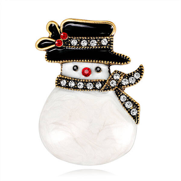 Christmas Snowman Enamel Pin with Rhinestone
