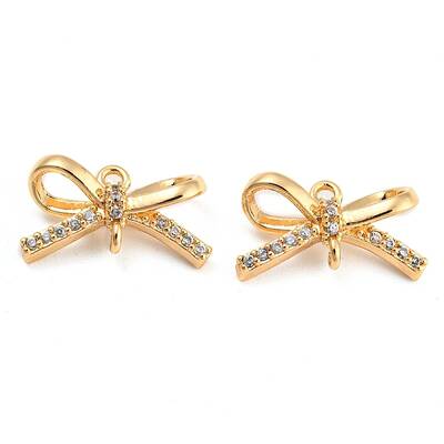 Brass Micro Pave Clear Cubic Zirconia Connector Charms