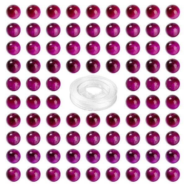 100Pcs 8mm Dyed & Heated Natural Rose Tiger Eye Round Beads