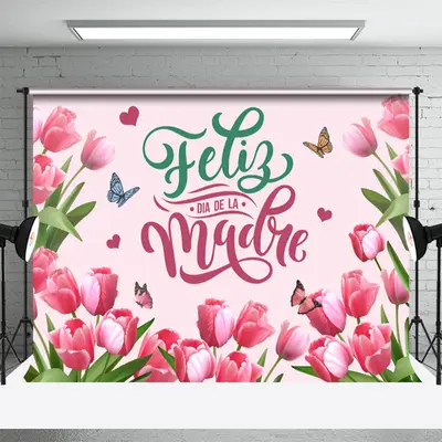 Pink Tulip Flower Dia De Madre Mothers Day Backdrop - Aperturee