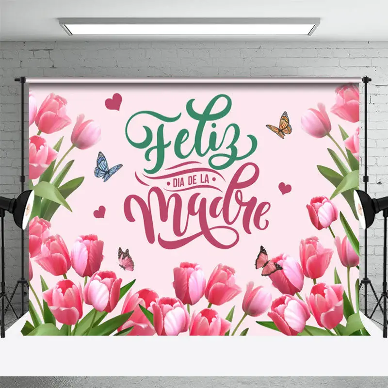 Pink Tulip Flower Dia De Madre Mothers Day Backdrop - Aperturee