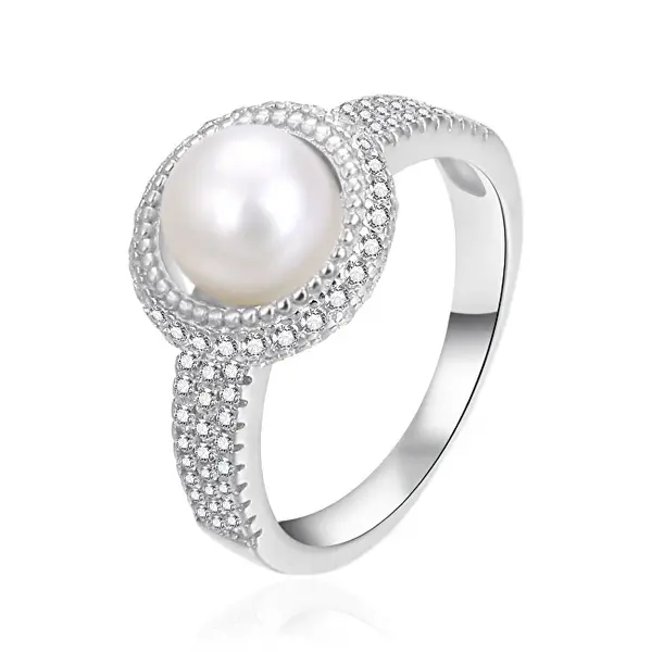 Agato Dazzling Silver Ring with Real Pearl AGT-R10W - Circuit: 52 mm
