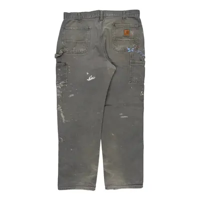 Paint Splattered Carhartt Double Knee Carpenter Trousers - 38W 32L Grey Cotton | Size: 38″ waist