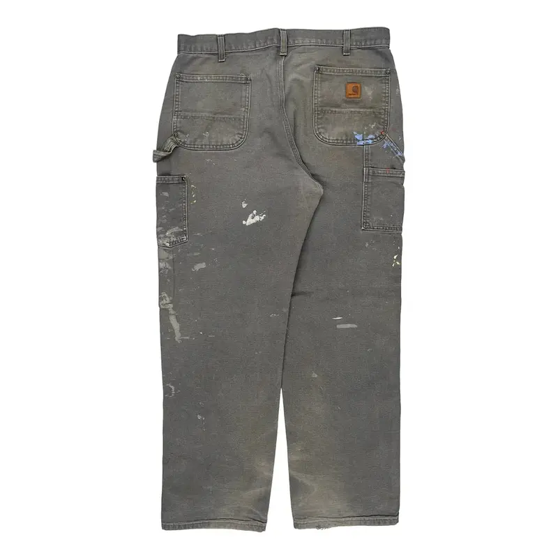 Paint Splattered Carhartt Double Knee Carpenter Trousers - 38W 32L Grey Cotton | Size: 38″ waist