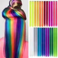 Colored Hair Extensions, 20 inch Straight Highlights Color Clip in on Hair Extension Rainbow Synthetic Hairpieces for Girls K...