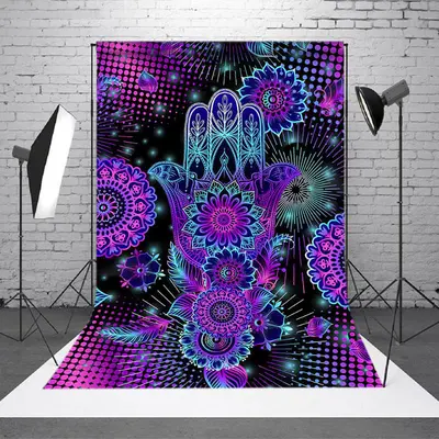 Gradient Mandala Hamasa Hand Dots Light Backdrop - Aperturee