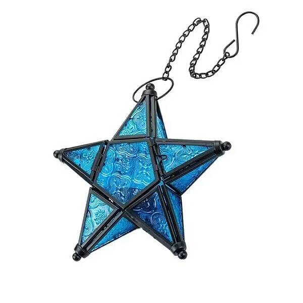 Star Shape Glass and Iron Candle Holder