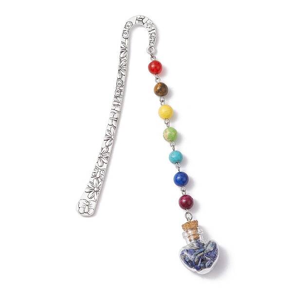 7 Chakra Gemstone Bead & Natural Lapis Lazuli Glass Heart Wishing Bottle Pendant Bookmarks