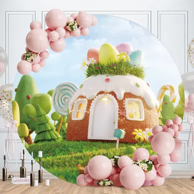 Aperturee Sliver Glitter Abstract Round Black Birthday Backdrop | Round Backdrop Cover Diy | Round Party Backdrop | Circle Ba...