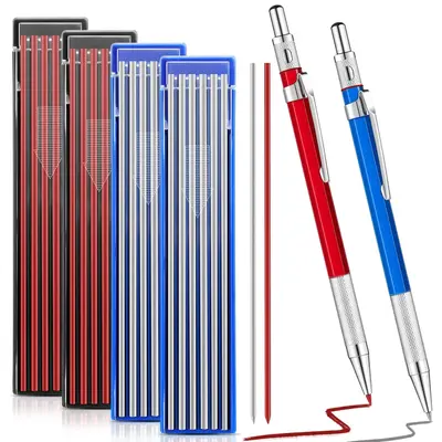 2 Pcs Welders Pencils with 48 Refills. (Red, Silver)