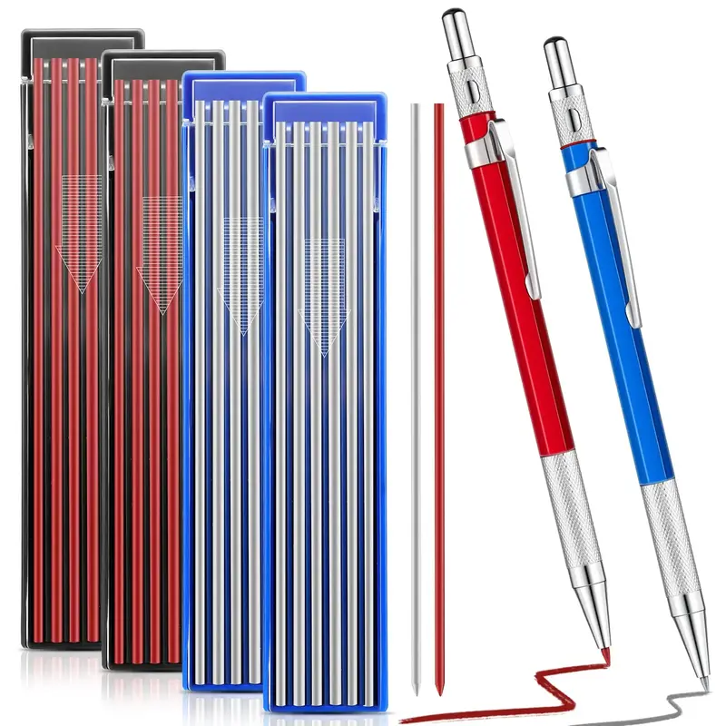 2 Pcs Welders Pencils with 48 Refills.  (Red, Silver)