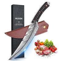 Huusk Professional Chef Knife-Hand-Forged High Carbon Steel Boning Knife, Sharp Feather Blade for Meat, Steak & Pineapple wit...